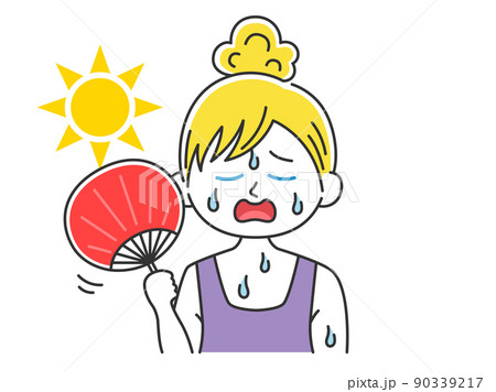 うちわで扇ぐ、白人女性のイラスト 90339217