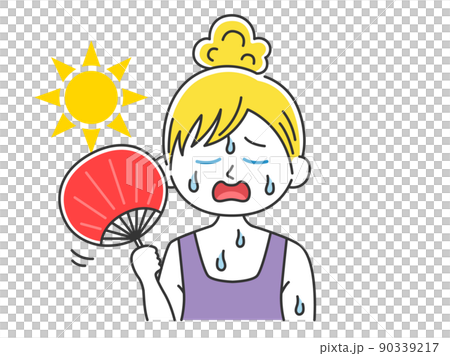 うちわで扇ぐ、白人女性のイラスト 90339217