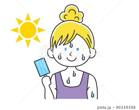 アイスキャンディを食べる、白人女性のイラスト 90339398