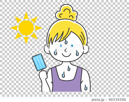 アイスキャンディを食べる、白人女性のイラスト 90339398