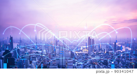 Bangkok city top view with chaophraya river 90341047