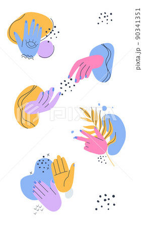 Abstract hands on a white background. Spots, dots and lines. Flat vector illustration. Eps10 90341351