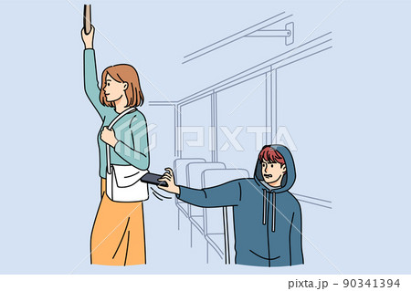 Pickpocket steal wallet from female bag - Stock Illustration