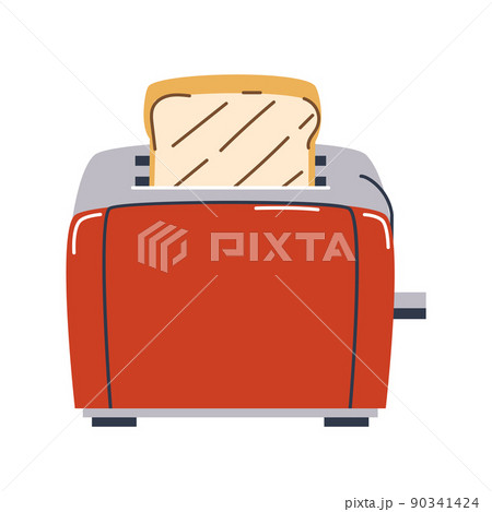 A piece of fried toast sticks out of the toaster. Cooking fried bread for breakfast. Flat vector illustration. Eps10	 90341424