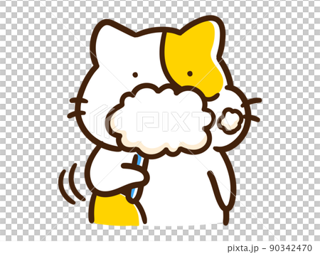 一隻可愛的貓通過刷牙變得充滿氣泡的變形插圖 一隻可愛的貓通過刷牙變得充滿氣泡的變形插圖 90342470