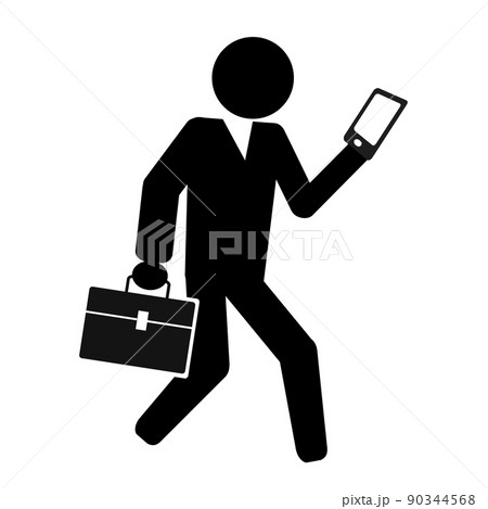 歩きスマホをするビジネスマンのアイコン。 90344568