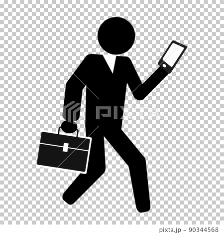 歩きスマホをするビジネスマンのアイコン。 90344568