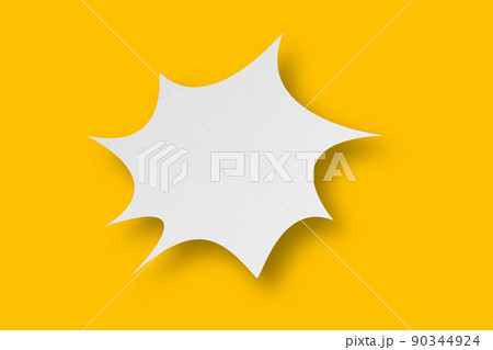 White paper in speech bubble shape set against yellow background. 90344924