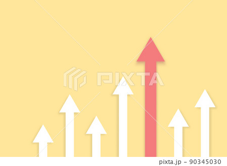 Growing bars graphic with rising red arrow on a yellow background. Minimal design concept. Vector illustration Growing bars graphic with rising red arrow on a yellow background. Minimal design concept. Vector illustration 90345030