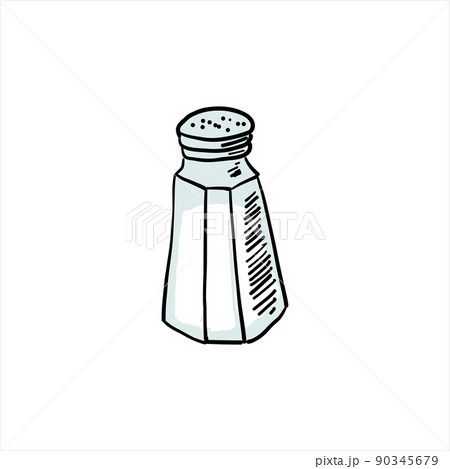 Salt. Colored simple doodle. Vector clipart of salt shaker, isolated on white 90345679