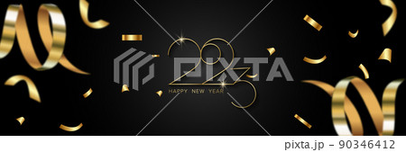 Happy new year 2023 Elegant golden text. Minimalistic vector 90346412
