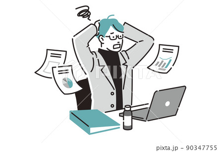人物 仕事で頭を抱えるクリエイターの男性 90347755