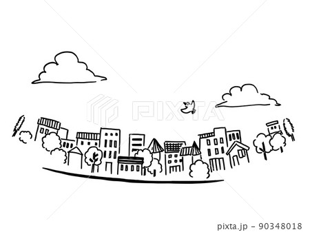 シンプルイラスト 線画 街並み シンプルイラスト 線画 街並み 90348018