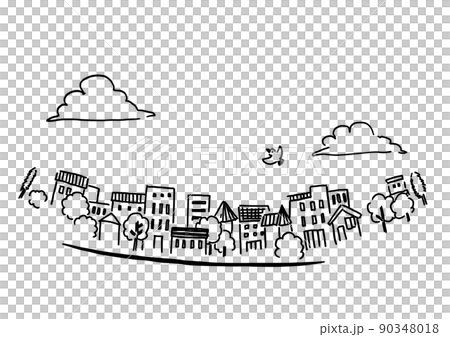 シンプルイラスト 線画 街並み シンプルイラスト 線画 街並み 90348018