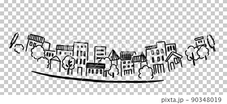 シンプルイラスト　線画　街並み 90348019
