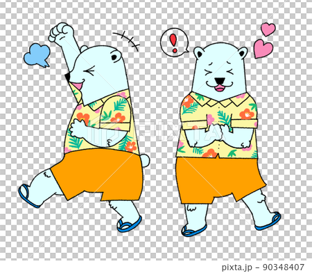 Cute reaction illustration of a polar bear wearing an aloha shirt 90348407
