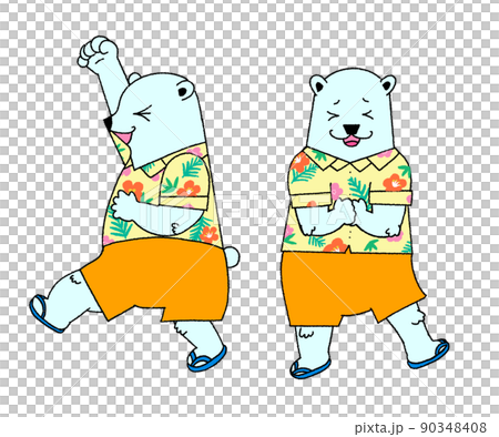 Cute reaction illustration of a polar bear wearing an aloha shirt 90348408