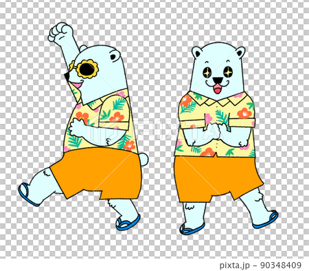 Cute reaction illustration of a polar bear wearing an aloha shirt 90348409