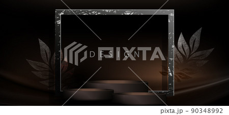 Square frame with a scene, texture silhouette of leaves on a dark background 90348992