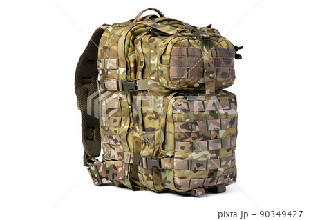 Military backpack isolated on a white background. Military backpack isolated on a white background. 90349427