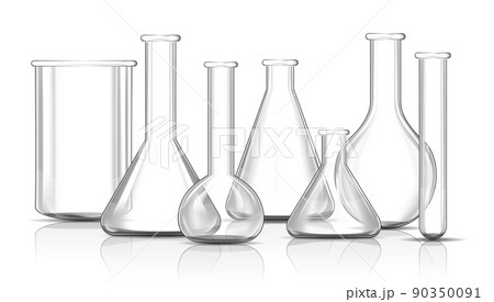 Transparent laboratory equipment on white background, realistic vector illustration 90350091