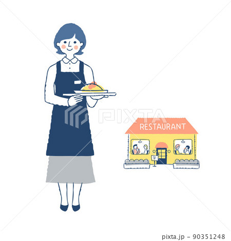 レストランとウェイトレス 90351248