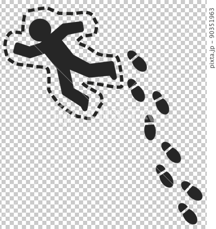 Footprints of a person escaping from a fallen murder scene 90351963