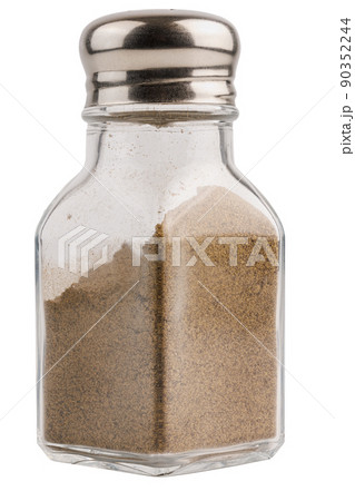 glass pepper pot with ground black pepper isolated on white background 90352244