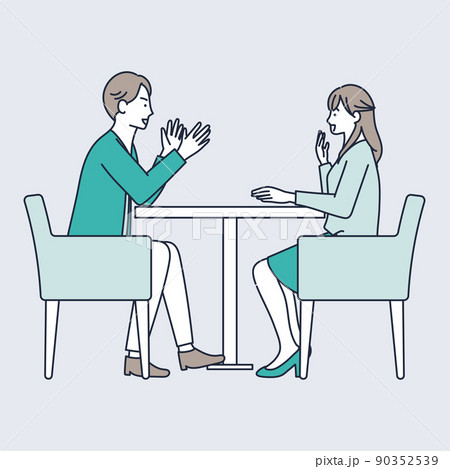 座って楽しく会話をする男女のイラスト素材 座って楽しく会話をする男女のイラスト素材 90352539