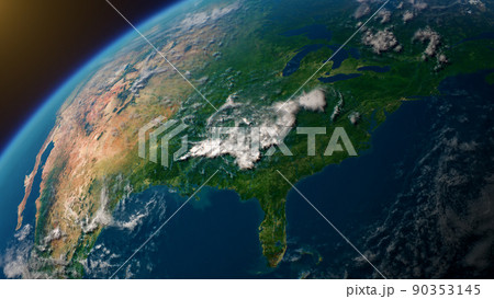 Cinematic space view of North America, realistic planet Earth rotation in cosmos 90353145