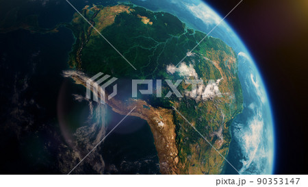 Rainforest of Amazon in South America from the space view, realistic planet Earth rotation Rainforest of Amazon in South America from the space view, realistic planet Earth rotation 90353147