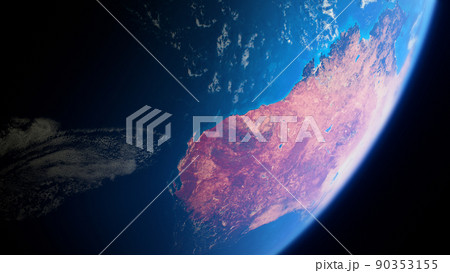 Cinematic space view of red Australia, realistic planet Earth rotation in cosmos 90353155