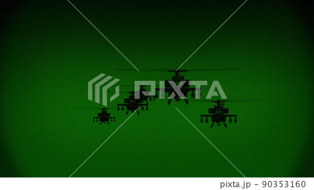 Apache AH-64 helicopters fly at night, night vision infrared Apache AH-64 helicopters fly at night, night vision infrared 90353160