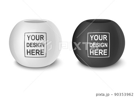 Realistic vector black and white empty flower pot set. Closeup isolated on white background. Design template for branding, mockup. EPS10. 90353962
