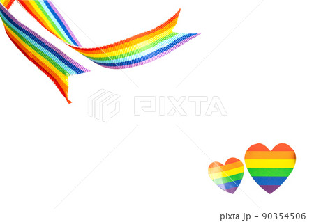 LGBT rainbow colorful flag heart and ribbon with copy space, symbol of lesbian, gay, bisexual, transgender, human rights, tolerance and peace. 90354506