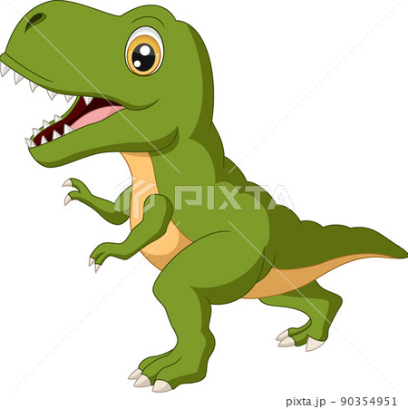Cute green dinosaur cartoon on white background 90354951