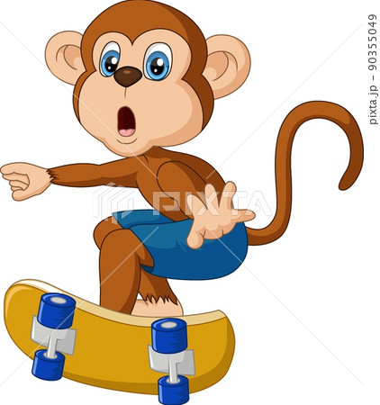 Cute monkey cartoon playing skateboard Cute monkey cartoon playing skateboard 90355049