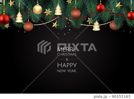 Merry Christmas and Happy New Year. Xmas background with gift box, Snowflakes and balls design. Merry Christmas and Happy New Year. Xmas background with gift box, Snowflakes and balls design. 90355165