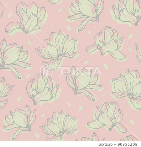 Magnolia Seamless Pattern. Vintage line art 90355208