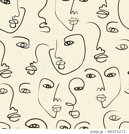 Continuous line, drawing of faces seamless pattern 90355272