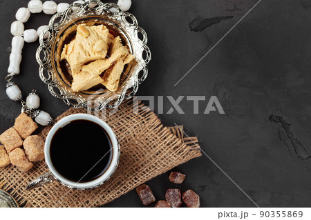 Turkish tea with oriental desserts on table 90355869