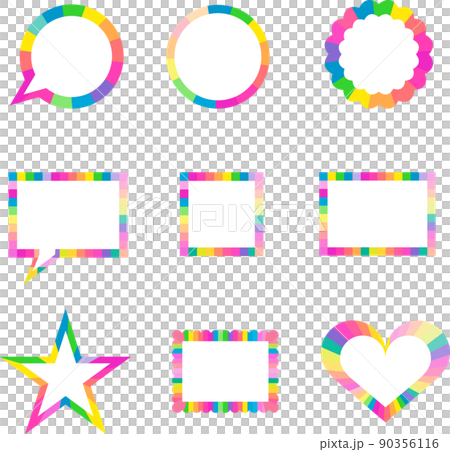 Colorful frame set. Decorative rainbow color border frames collection. Isolated icon include speech bubble; circle; rectangle; square; star; heart. Vector; illustration; EPS10 90356116