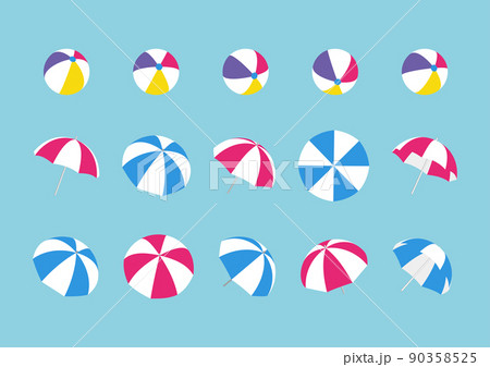 【夏】パラソルとビーチボールのイラスト素材 90358525