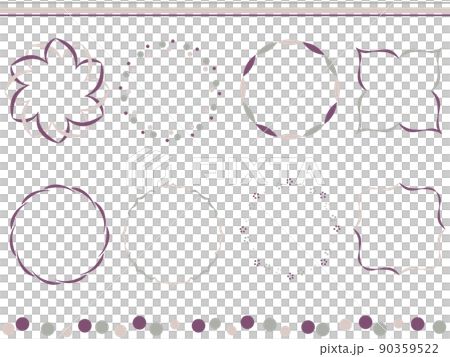 落ち着いた大人カラーの和風フレームイラスト素材セット 90359522