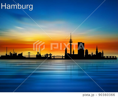 The silhouette of Hamburg city on the sunset The silhouette of Hamburg city on the sunset 90360366