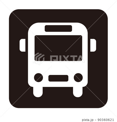 バスのシンプルなモノクロ白抜き角丸正方形正面アイコン 90360621