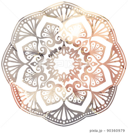 マンダラアート 花 扇柄 ドット インクアート柄 のイラスト素材
