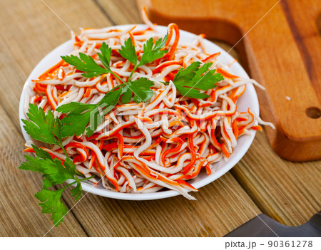 Rallado, popular Spanish appetizer made of surimi Rallado, popular Spanish appetizer made of surimi 90361278