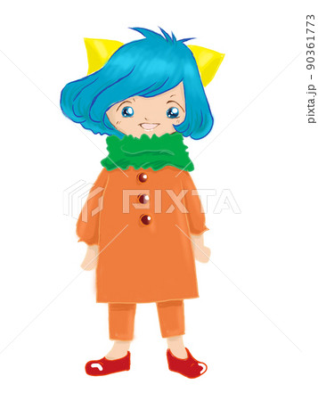 猫の耳のカチューシャをつけて、コーディネートも自分でして、大満足でやんちゃな幼児のイラスト 90361773