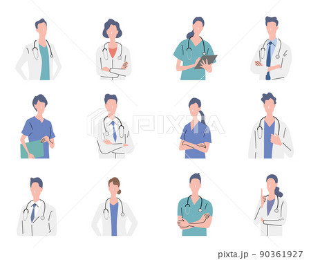 ベクターイラスト素材：医師、看護師、医療従事者、人物セット 90361927